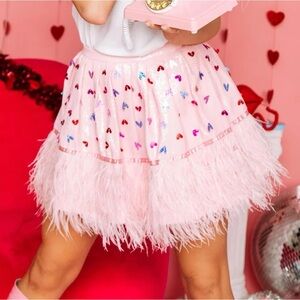 Queen of Sparkles Sequin Heart Feather Skort Small NWT